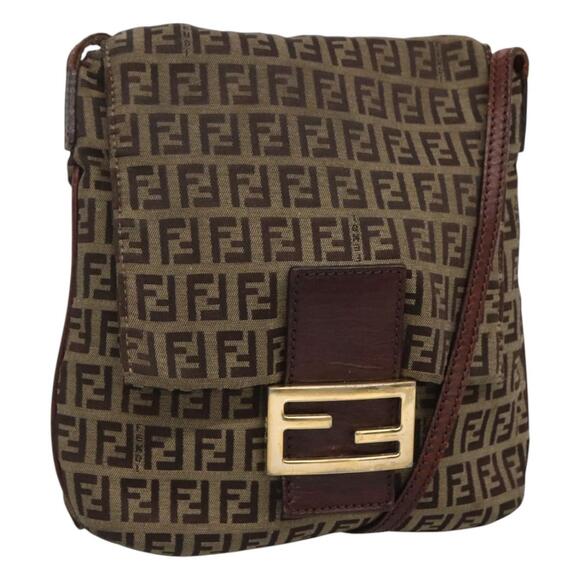 FENDI Zucca Canvas Mamma Baguette Shoulder Bag Black Brown Gold - Picture 1 of 12